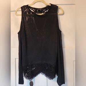 Generation Love Black Linen Lace Long Sleeve Top sz S Blouse Sweater Shirt